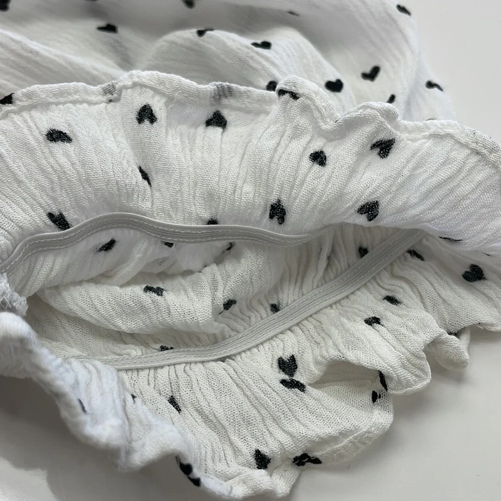White/ Black Heart Puff Sleeve Top - Picture 15 of 15